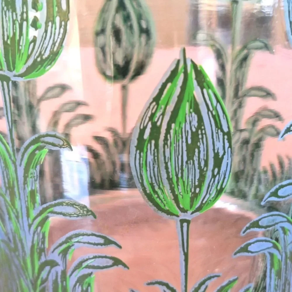 Vintage Neiman Marcus tumblers set of 4 Green Floral Design Double Old Fashioned